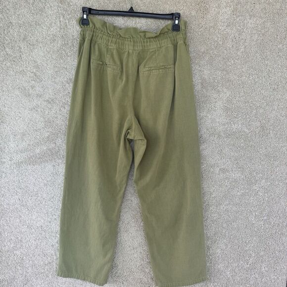Blank NYC Paper Bag High Waisted Cinch Pants Size Large Wide Leg Olive Green - Picture 11 of 14